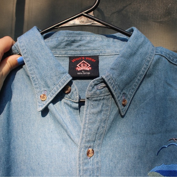 Won’s Wear Large 100% Cotton Denim Light House Button Down - Picture 4 of 9